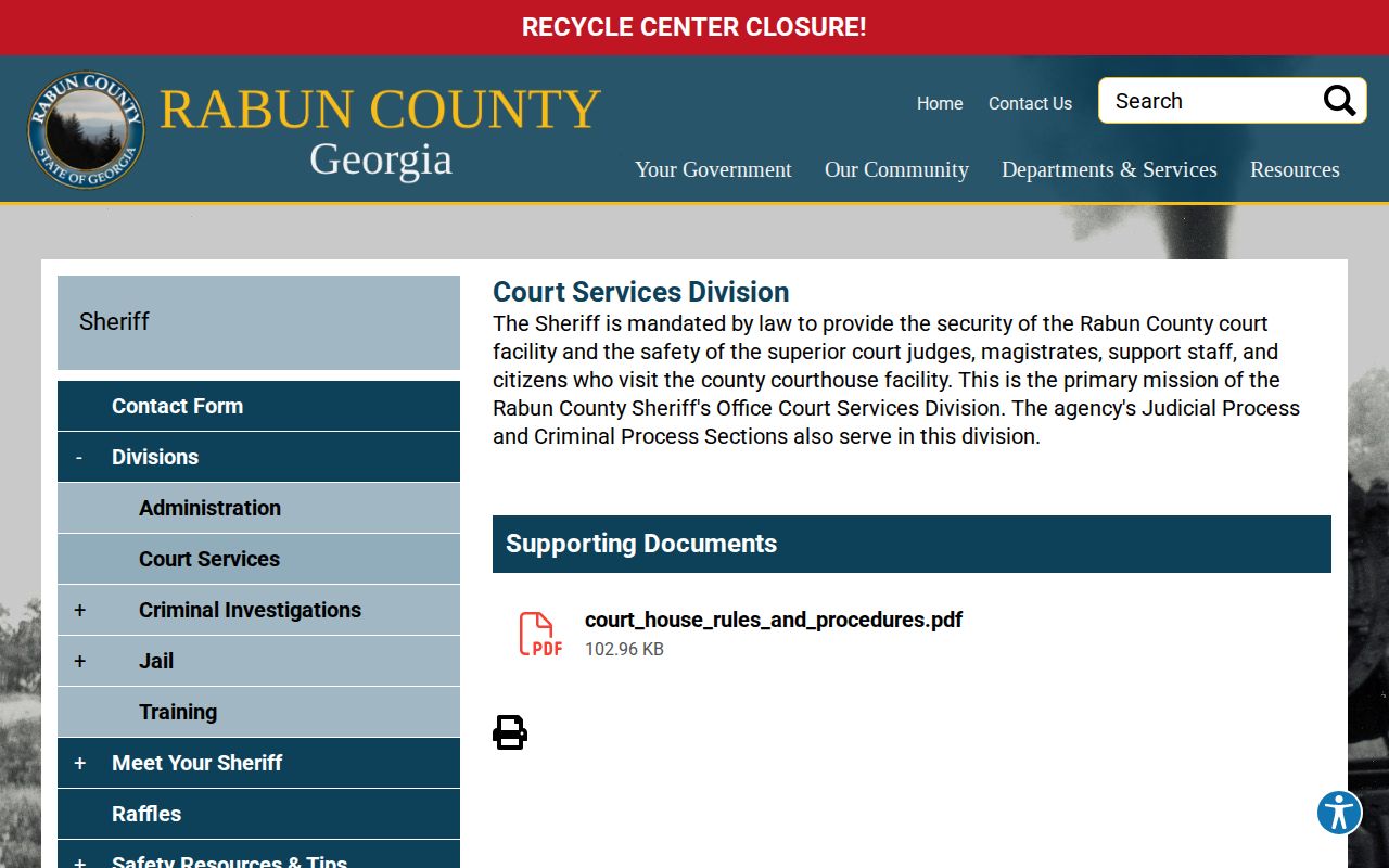 Rabun County warrant Judicial and Criminal Process sections