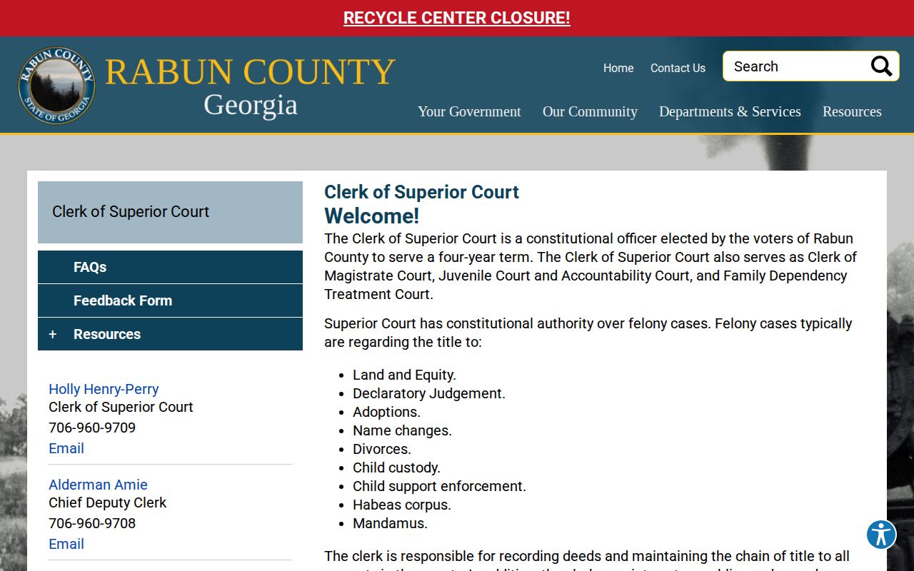 Rabun County active warrant Superior Court and clerk context