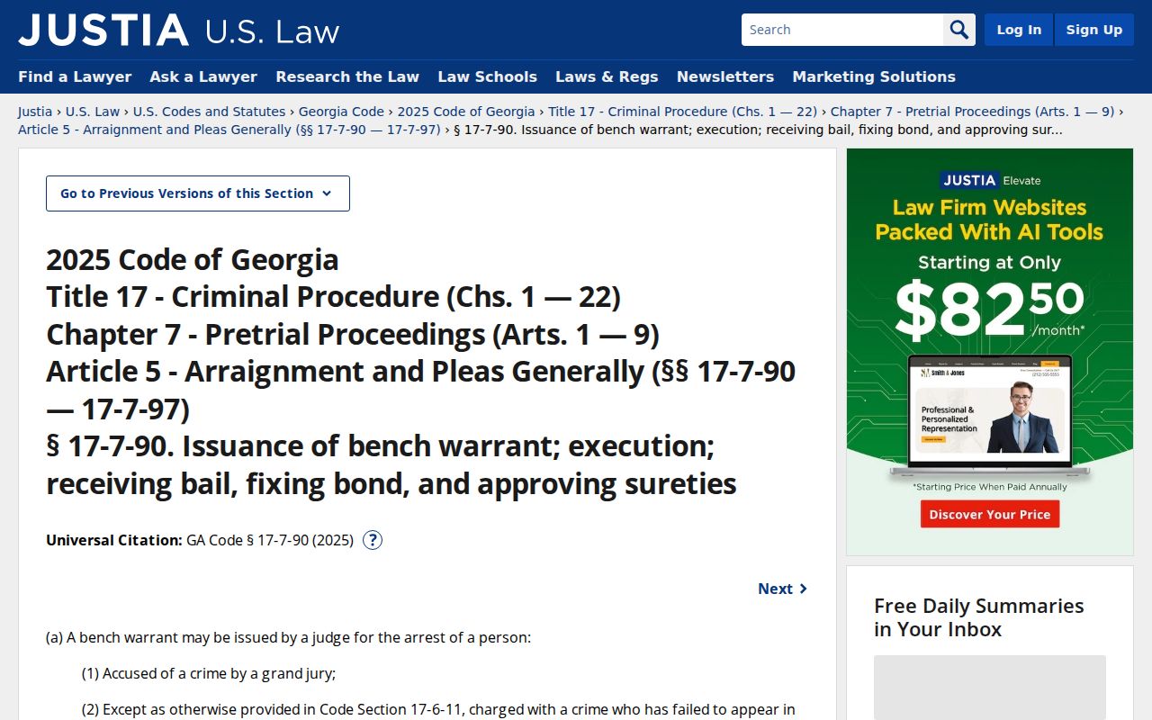 Rabun County bench warrant issuance triggers in Georgia law