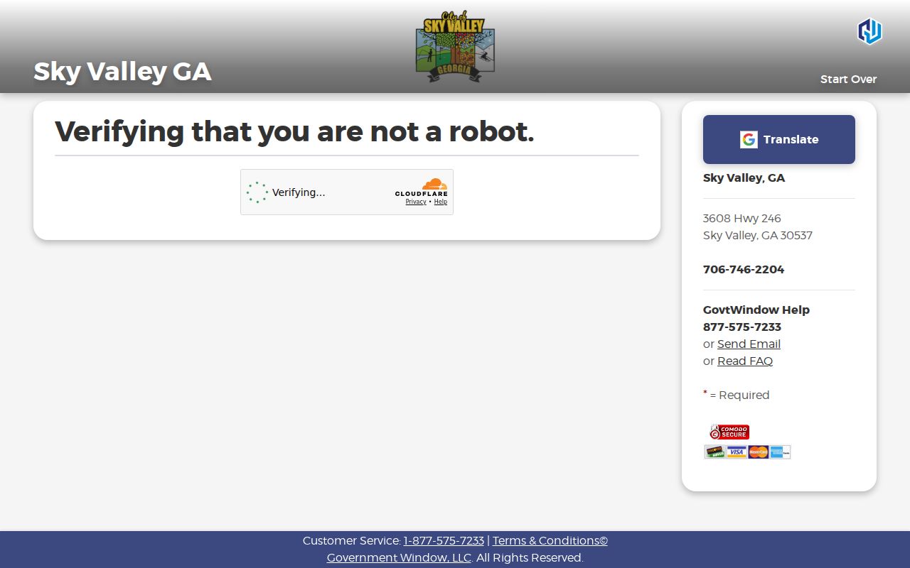 CAPTCHA gate before the Sky Valley traffic ticket search page