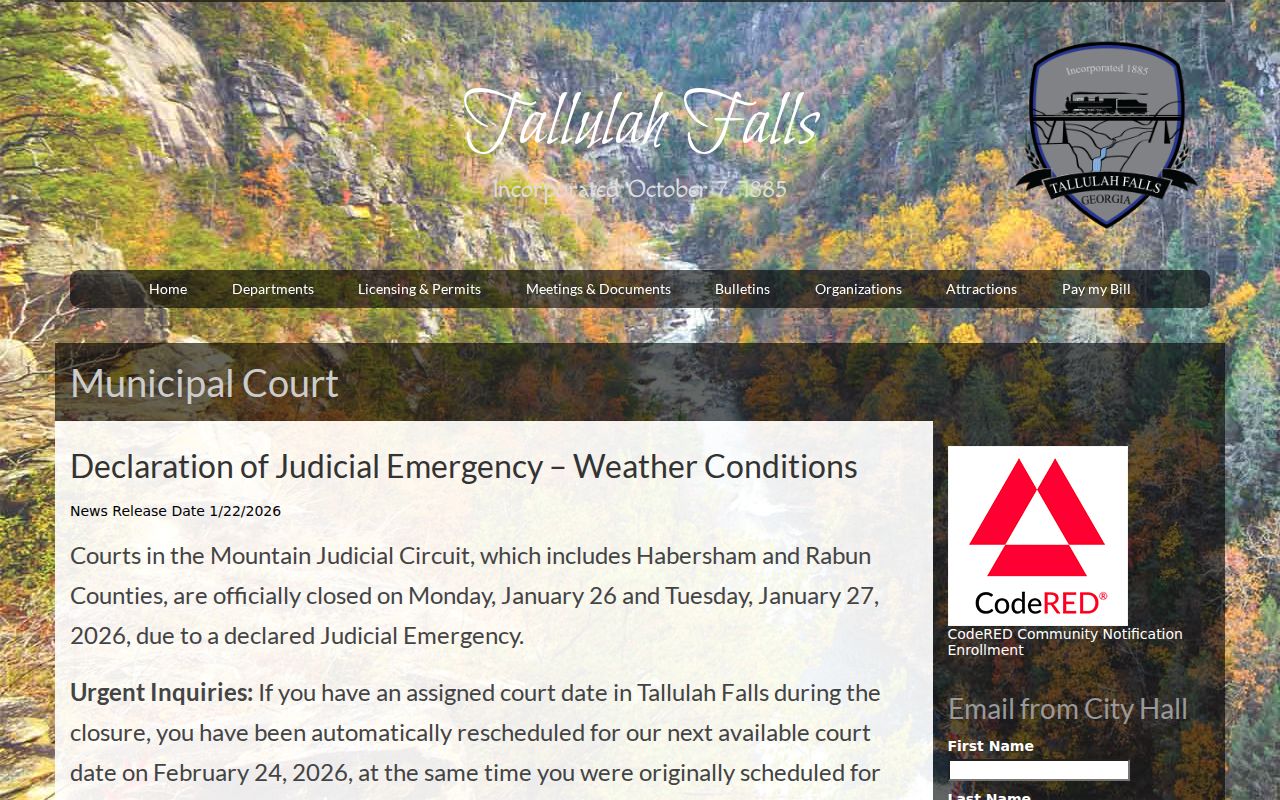 Tallulah Falls warrant records and municipal citation instructions